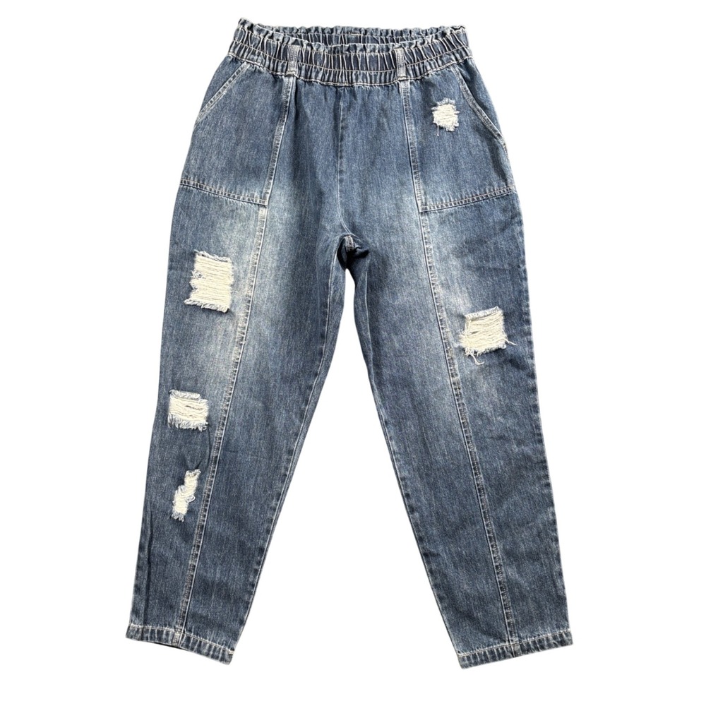 Easel Distressed Denim Jogger Jeans Womens Large Elastic Waist Y2K Casual